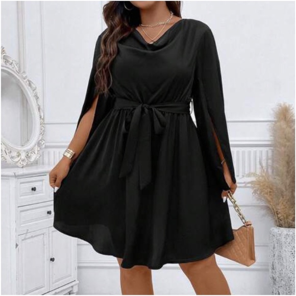 Plus Black Belted Evening Formal Party Dress - Picture 3 of 4